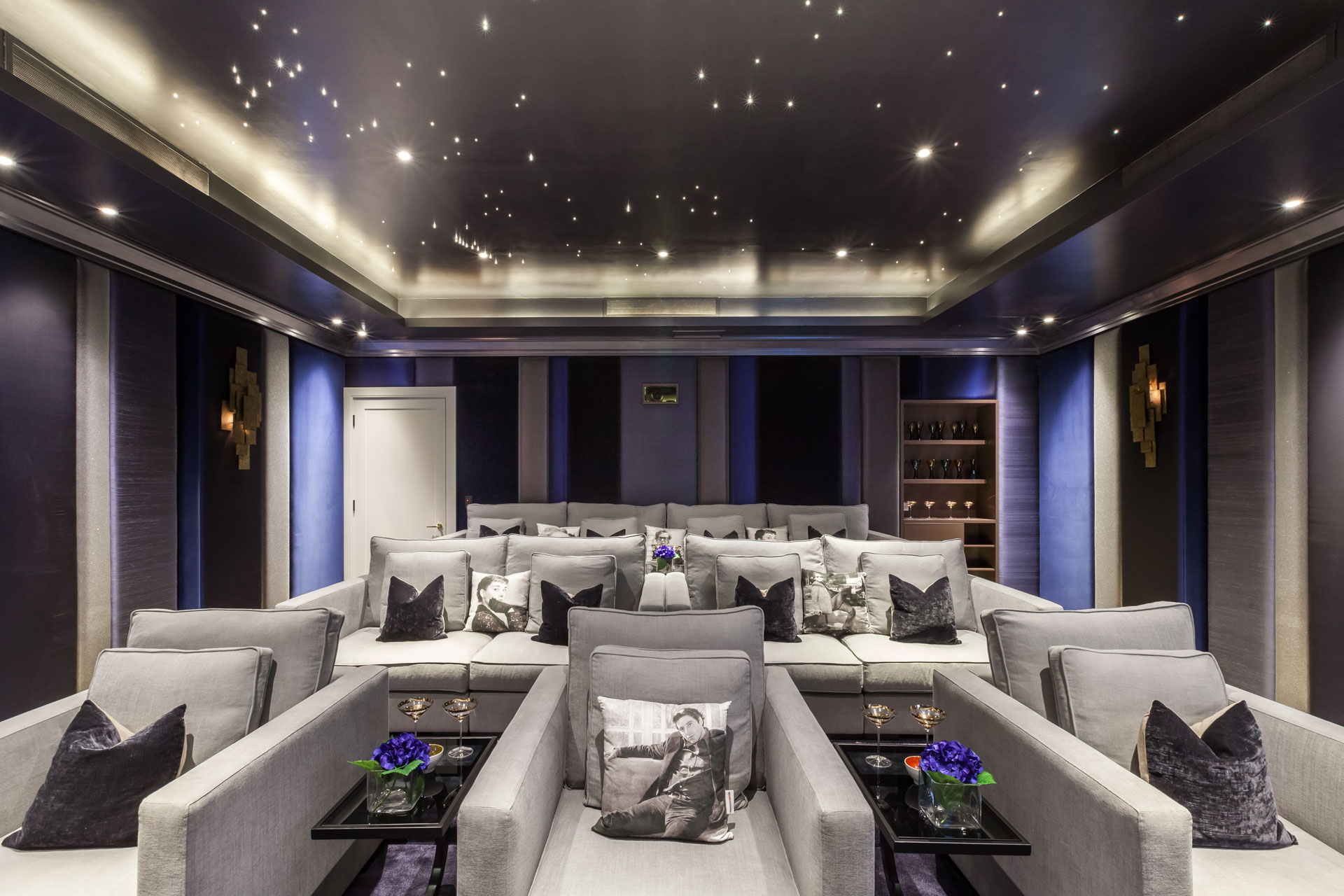 private home cinema accented by starry night lighting system