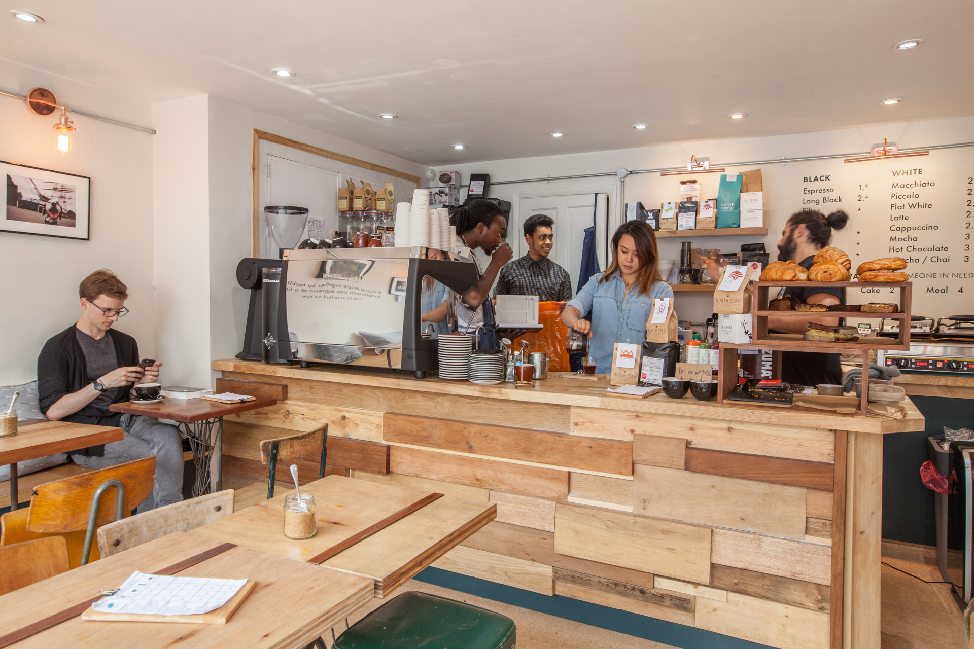 wooden cladded scandinavian coffee bar